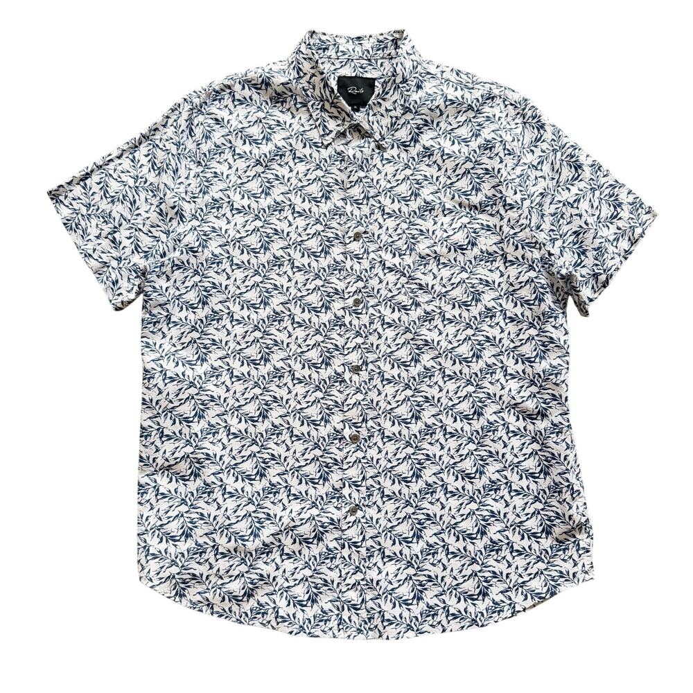 Rails Men's Fairfax Short Sleeve Button Front Shirt XL 100% Cotton Gather White